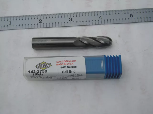 New Cgs Usa 3/8" Dia. X 1" Loc X 2-1/2" Oal C.c. 4 Flute Carbide Ball Endmill