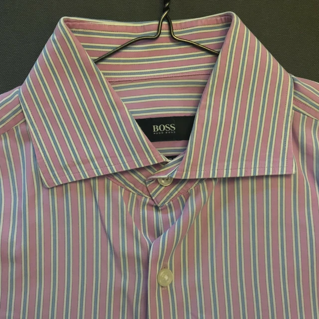 Hugo Boss Blue-Pink 100% Cotton Dress Shirt Mint Cond Size 15-32/33 Sharp Fit
