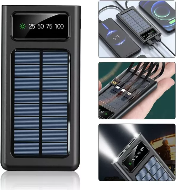 Power Bank 20000 mAh, batería Externa Solar de Carga rápida, Cargador portátil 2