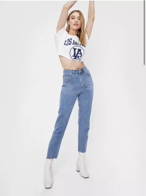 NASTY GAL Debbie High Waisted Mom Jeans Size US 4 UK 8 Light Blue BNWT RRP £42 !