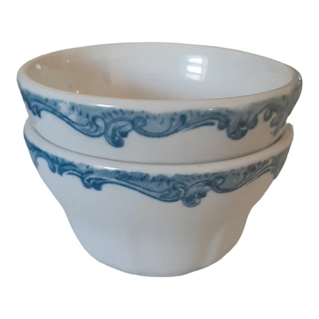 2 Harriman Blue Union Pacific Overland Custard Bowl Dessert Scammells Railroad