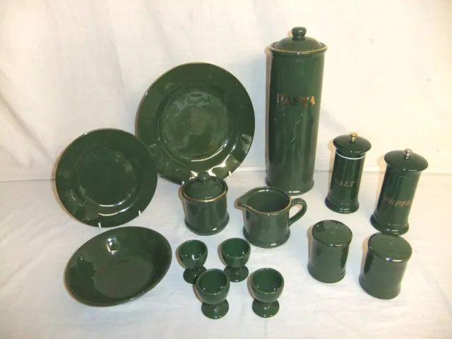 c4 Apilco Style vintage 1990s deep green stoneware tableware, stamps vary - 8F5B