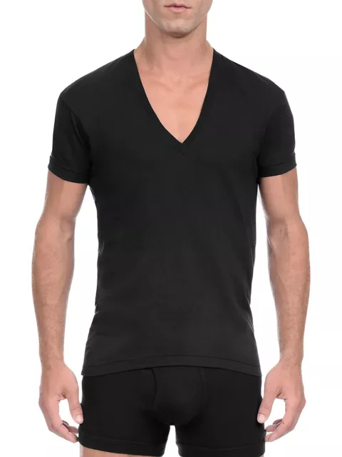 2(X)Ist L120628 Men's Black Pima Cotton V-Neck Slim Fit T-Shirt Size Medium