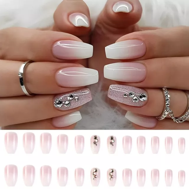 complète Appuyez sur les ongles Portable Faux ongles Strass Long français