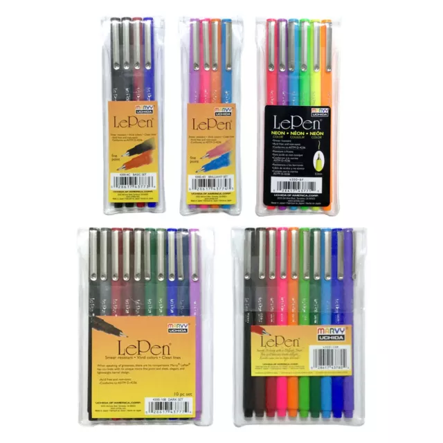 Uchida Le Pen 0.3mm Fine Point Markers Set 4 or 10 Assorted Colors