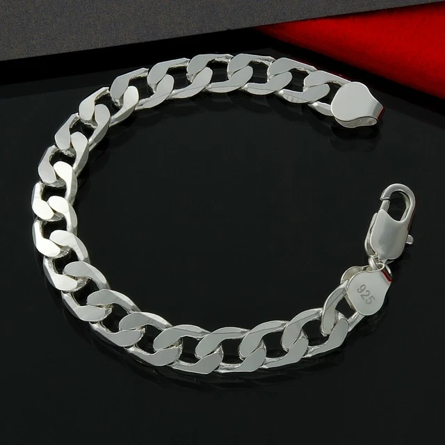 Bracelet Maille Figaro En Plaqué Argent 925 - Longueur 20 Cm, Largeur 12 Mm - Mixte Homme/femme