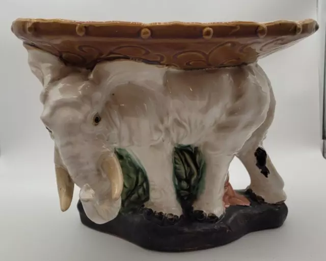 Vintage Majolica Elephant Pottery Centerpiece Bowl Compote