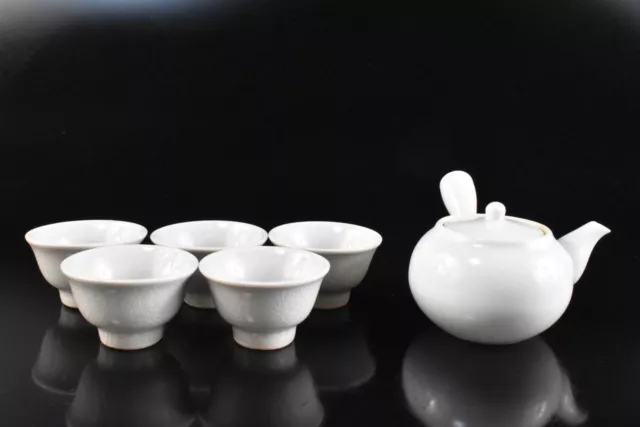 M8309:Japanese Kiyomizu-ware White porcelain TEAPOT&CUPS Tea Ceremony