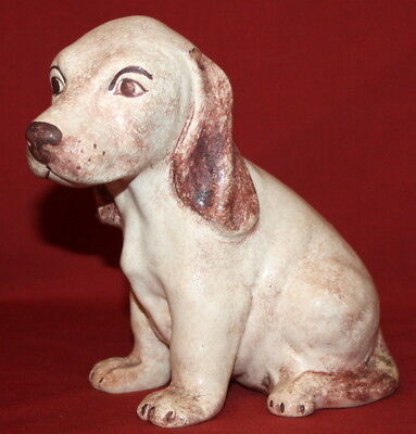 Antique Hand Made Painted Ceramic Dog Statuette