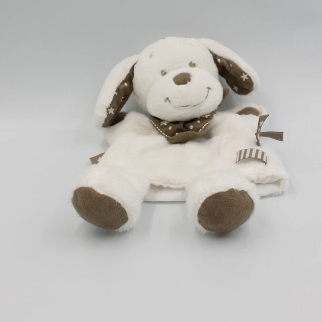Doudou plat marionnette chien blanc beige étoiles INFLUX - 20537