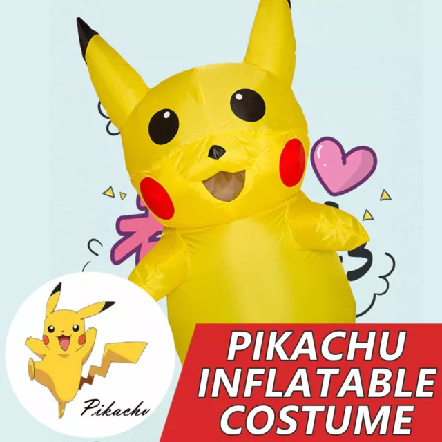 Mens Pikachu Inflatable Costume Childs Pokemon Kids Mascot Anime Christmas Party