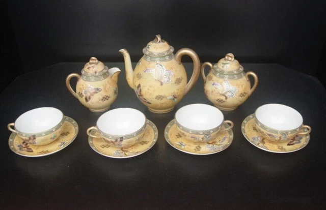VTG 20's Hand Painted Japan Tea Set With Butterflies~Gold Gilt~11 Piece Set