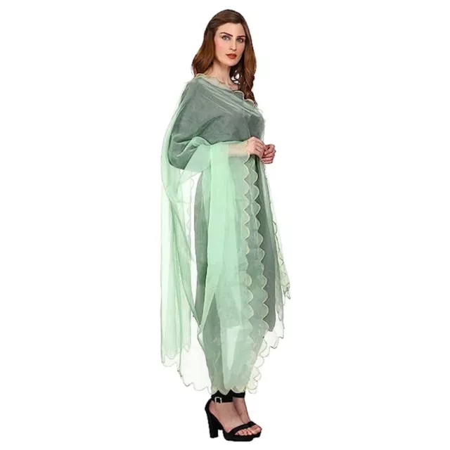 Indian Traditional beautiful Embroidered Organza Dupatta For Girls Green color