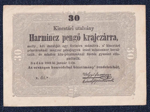 Hungary War of Independence (1848-1849) Kossuth notes 30 Pengo Krajczarra Bankno