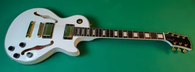 Guitare Électrique NEW ORLEANS Les Paul Blanc Brillant Semi-Acoustique Or