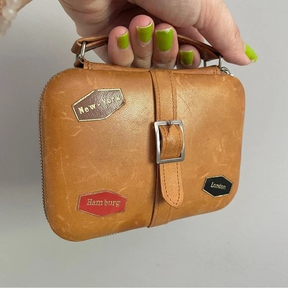 Vintage Leather Fake Suitcase Zip-around Carrying Case