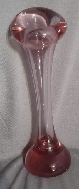 Vintage Hand Blown Pink Glass Swung Bud Vase ' 7 1/2 X 2 3/8 Small Chip Shown