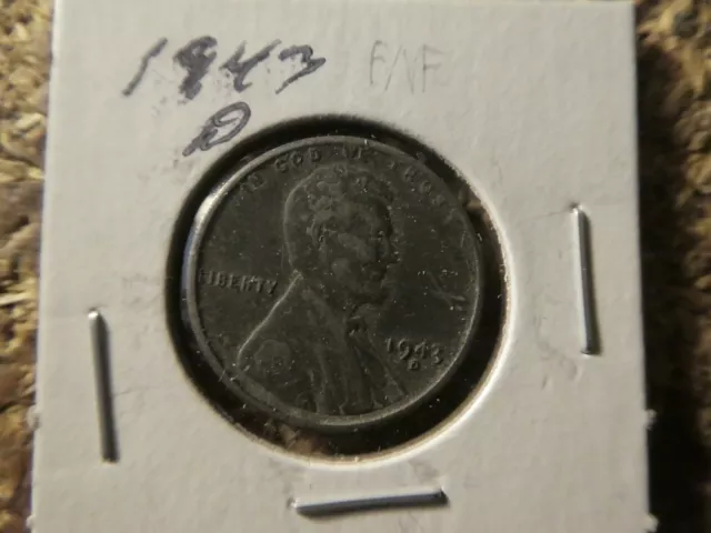 1943-D US Lincoln Wartime Steel Wheat Cent - F/VF - WWII - Circulated