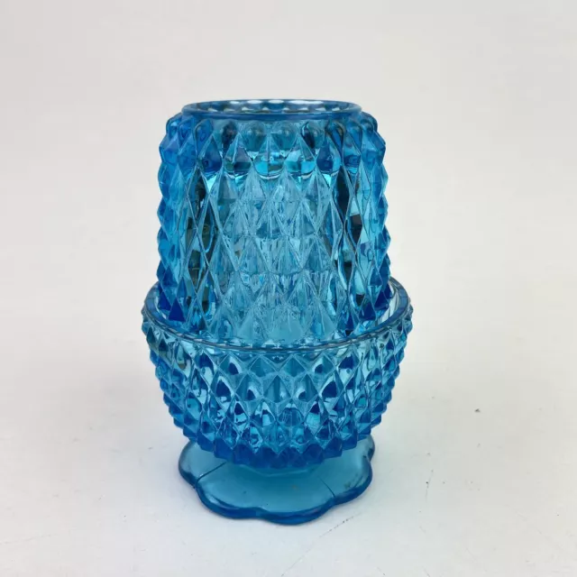 Vtg Indiana Glass Fairy Lamp Cobalt Blue Diamond Point Tealight Candle Votive