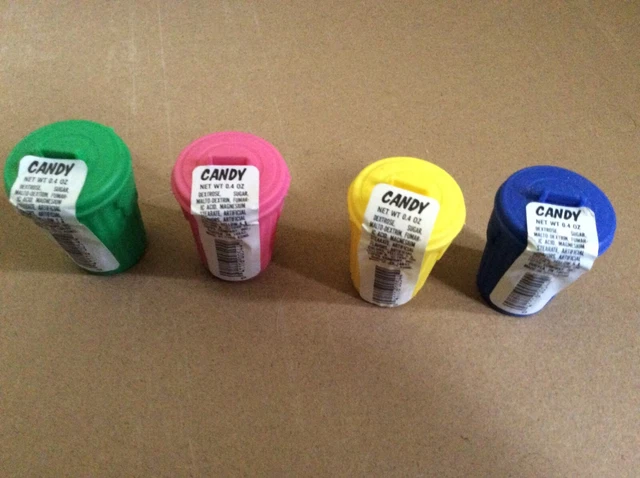 Topps  Job Lot Candy Garbage can-dy yellow blue pink bin can