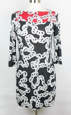 DVF Diane Von Furstenberg Women's 8 Red & black chain link stretch silk dress