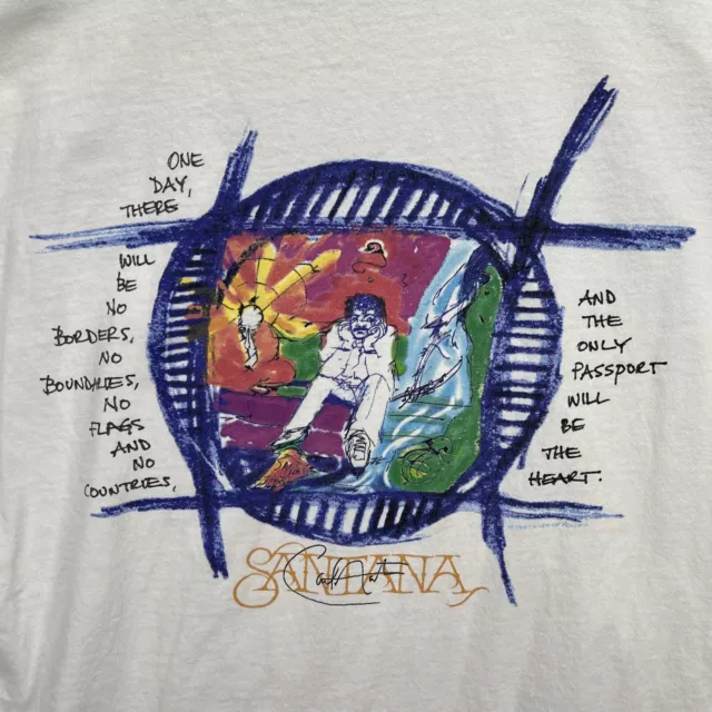 Vintage Santana Shirt Mens XL White 90s Art Hard Rock Cafe Signature Series RARE