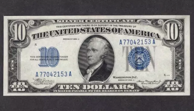 1934 A $10 Ten Dollar Bill Silver Certificate Blue Seal S456