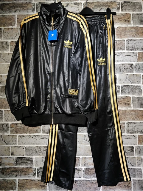 *NEW* S SMALL Adidas Chile 62 Full Tracksuit Gold Wet Look Retro Mens ...