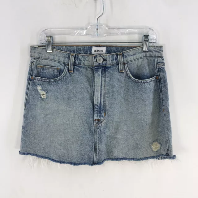 Hudson Vivid Light Wash Distressed Blue Denim Mini Jean Skirt Womens Size 27