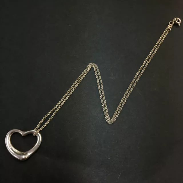 TIFFANY&CO. Silver 925 Elsa Peretti Open Heart Pendant Necklace/4X1238