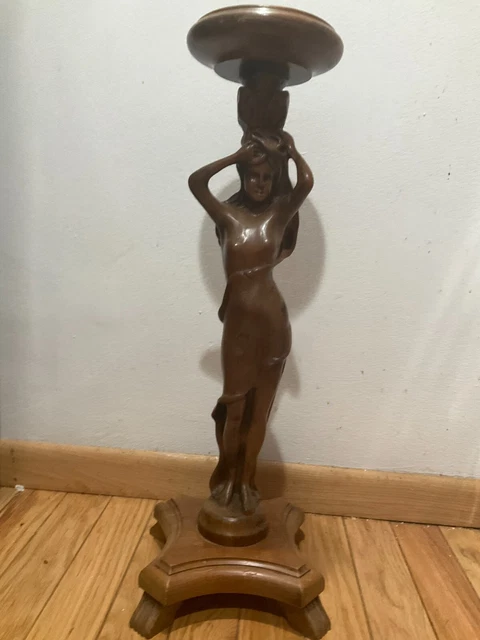 Antique  19century  Victorian Hand Carved Wood  Folk Art Plant Stand Pedestal