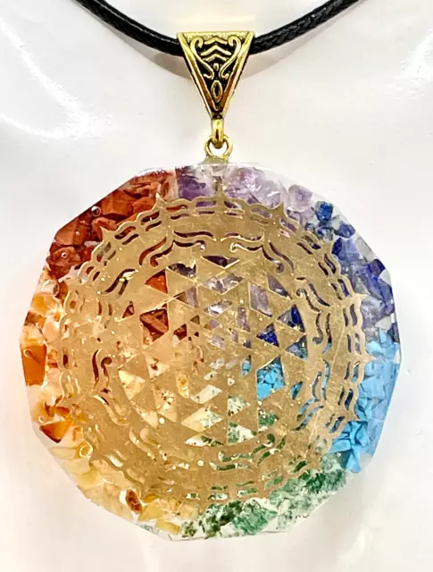 Orgonite Pendant Sri Yantra Necklace Sacred Geometry Free Cord Necklace UK