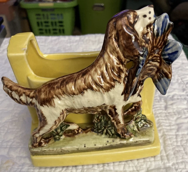 VINTAGE MCCOY POTTERY Planter Hunting Dog & Bird Yellow . 6”x6”. $44.99