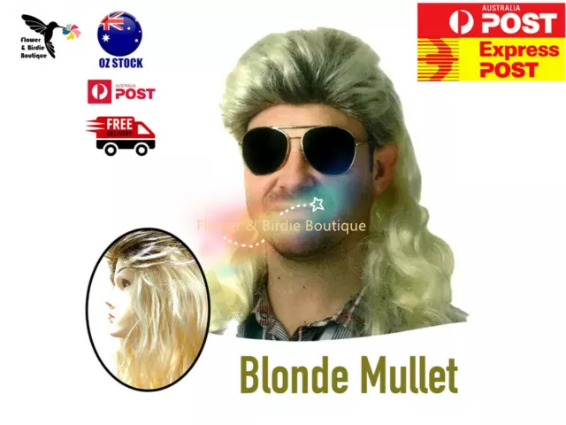 Mens Blonde Mullet Wig Party Wigs 70s 80s Costume Cosplay Rock Star