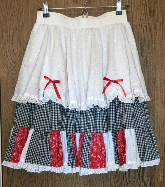 Fashions by Bettye Square Dance Skirt Women's Size M Lace Gingham and Red Floral