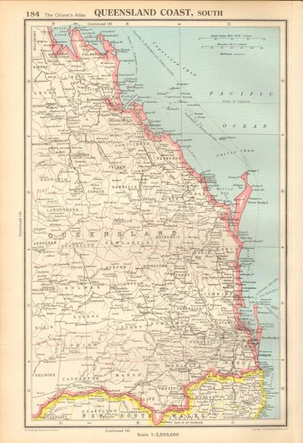 Antique Map 1947 Bartholomew Queensland Coast, South