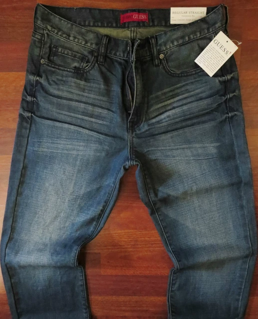 Jean GUESS Homme Slim Jambe Droite Taille 34x34 - Bleu Délavé Foncé - Neuf Avec étiquettes