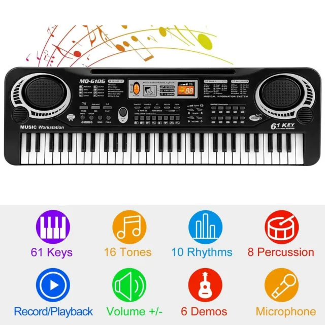 Kids 61 Keys Electronic Keyboard Music Electric Digital Piano Organ + Microphone