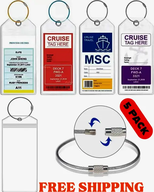 5 Pack Cruise Luggage Tag Holders for Carnival NCL Princess MSC Cruise Ships