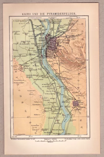 Ägypten - Kairo und die Pyramidenfelder - Alte Karte - Lithographie 1902