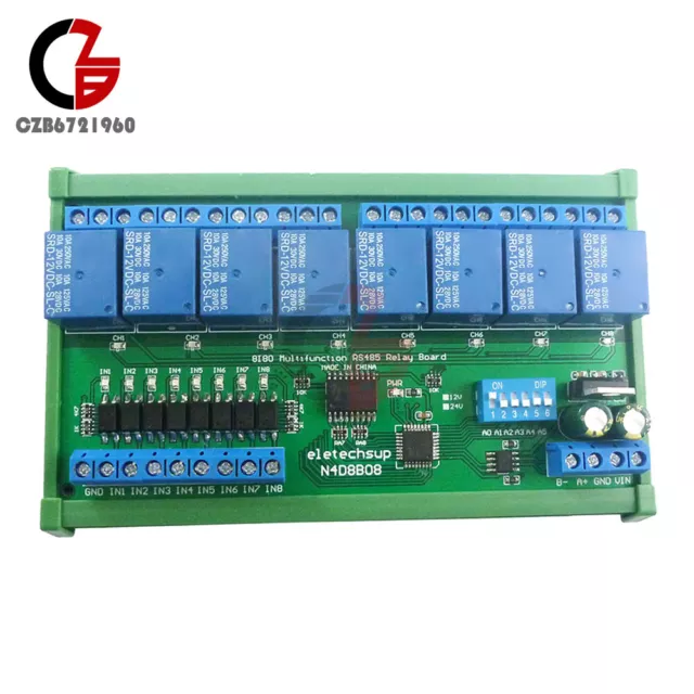 DC 12V 24V 8 CH DIN35 C45 DIN Rail Box UART RS485 Relay Module Modbus RTU Switch