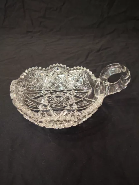 American Brilliant Clear Glass 6" Candy Berry Bowl w/Handle Sawtooth Rim