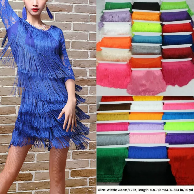 1/10Yard Long Tassel Fringe Trim 30cm/12'' Fringing Drop Latin Costume Dress