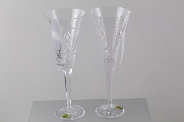 Champagne Crystal Flutes Pair WATERFORD Wishes Love and Romance Heart Wedding