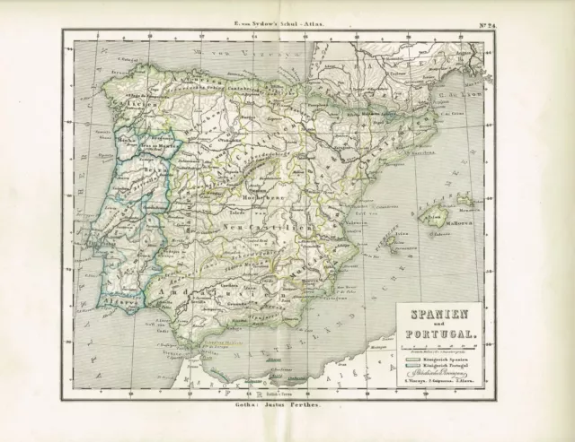 Karte von SPANIEN und PORTUGAL, Original-Graphik 1876