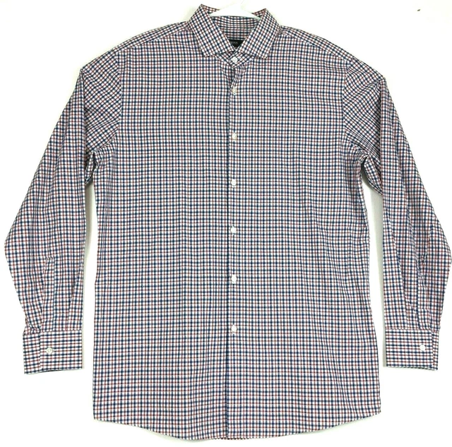Hugo Boss Shirt Mens XL 17 Sharp Fit Long Sleeve Button Front Red White Blue