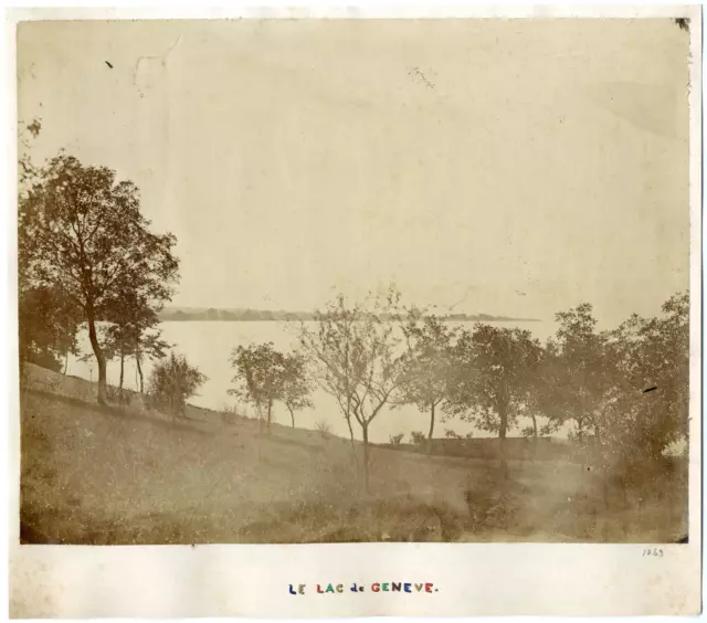 Suisse, le lac de Genève Vintage albumen print,  Tirage albuminé  25x30  C