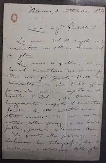 Autografo lettera manoscritta da Francesco Crispi nel 1887 politico ferrovie
