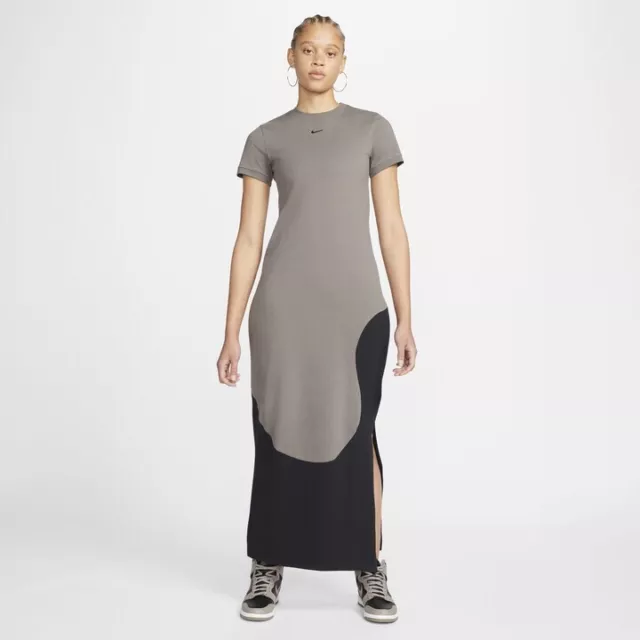 Nike Women's Size XL Sportswear Color Clash Maxi Dress Brown/BLACK long pullover