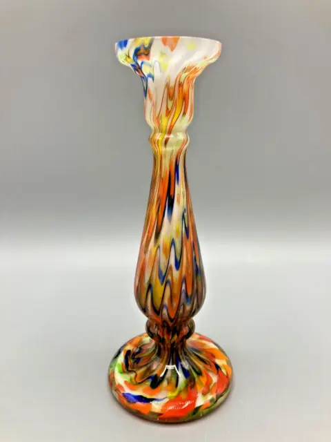 Antique Bohemian Franz Welz Multicoloured Swirl Glass Candlestick